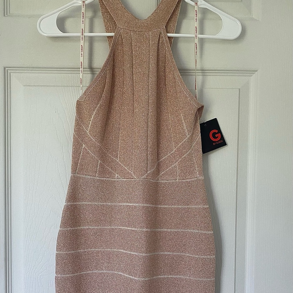 New With Tags G By Guess Rose Gold Pink Elianna Bandage Bodycon Mini Dress Small